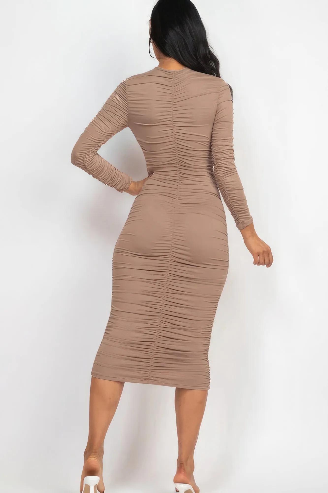 Long Sleeve Ruched Midi Dress