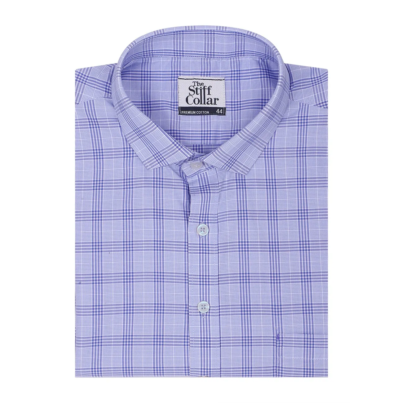 Luthai Storm Blue Glen Plaid Checks Half Sleeve 2 Ply Giza Cotton Shirt