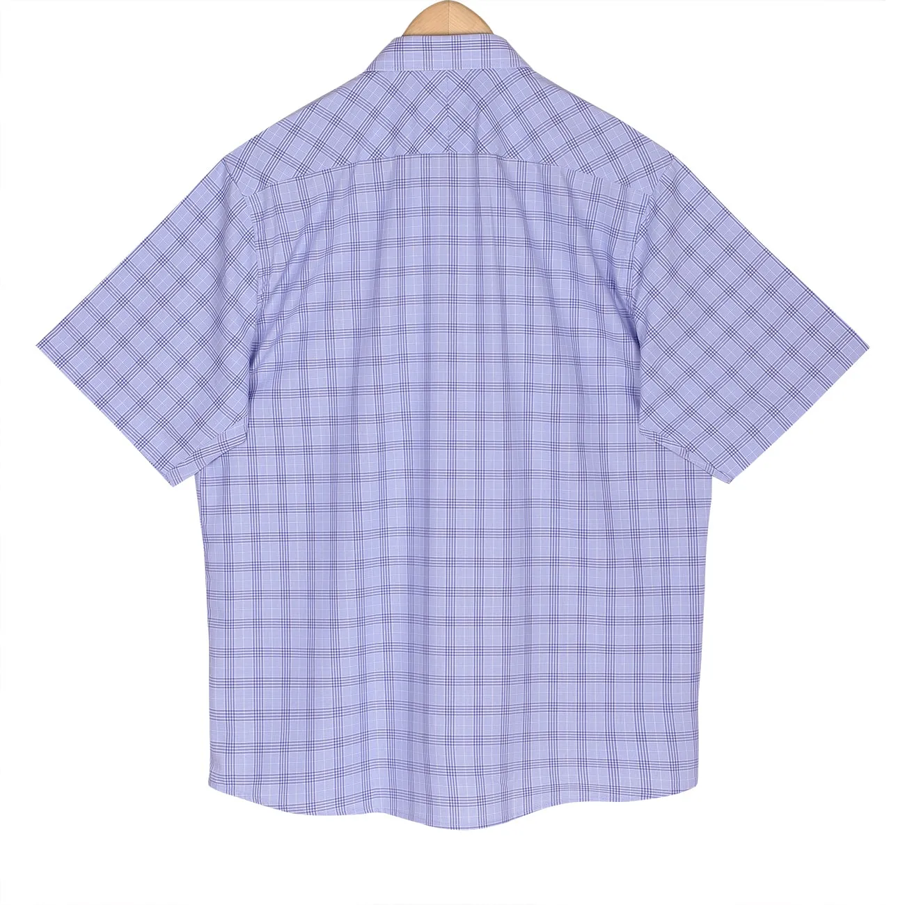 Luthai Storm Blue Glen Plaid Checks Half Sleeve 2 Ply Giza Cotton Shirt