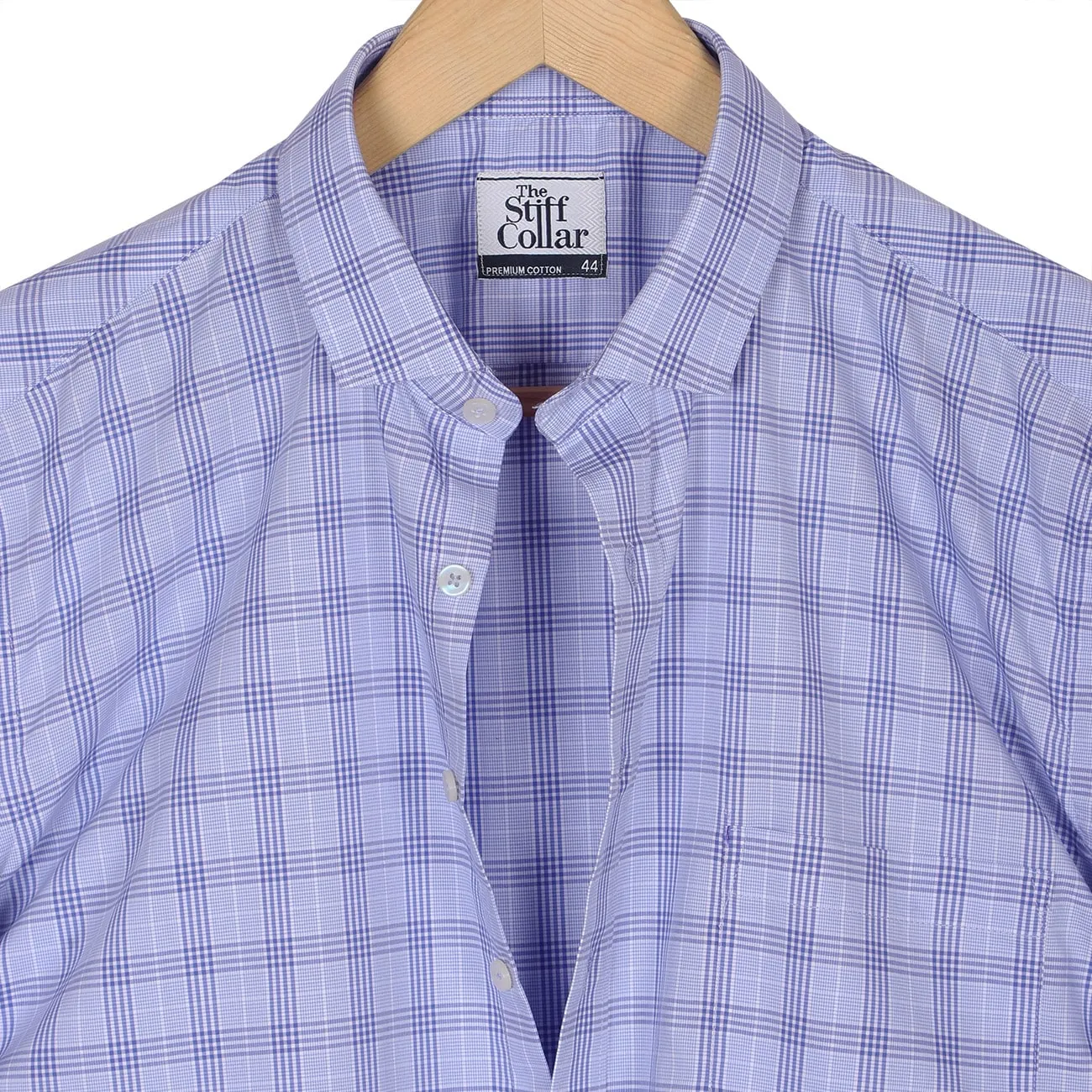 Luthai Storm Blue Glen Plaid Checks Half Sleeve 2 Ply Giza Cotton Shirt