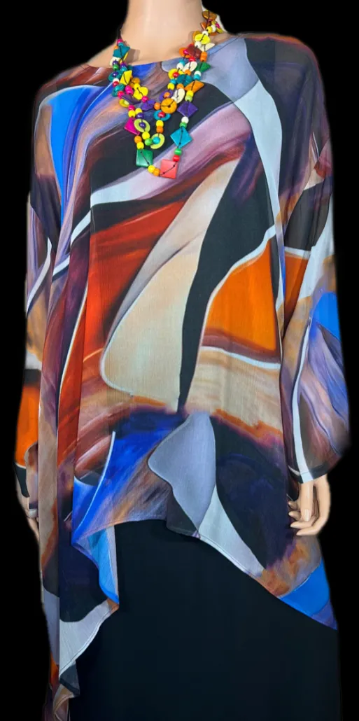 Modern Art Mosaic hi-low Tunic Top Boho Hippie Chic Resort Wear Sml-10X