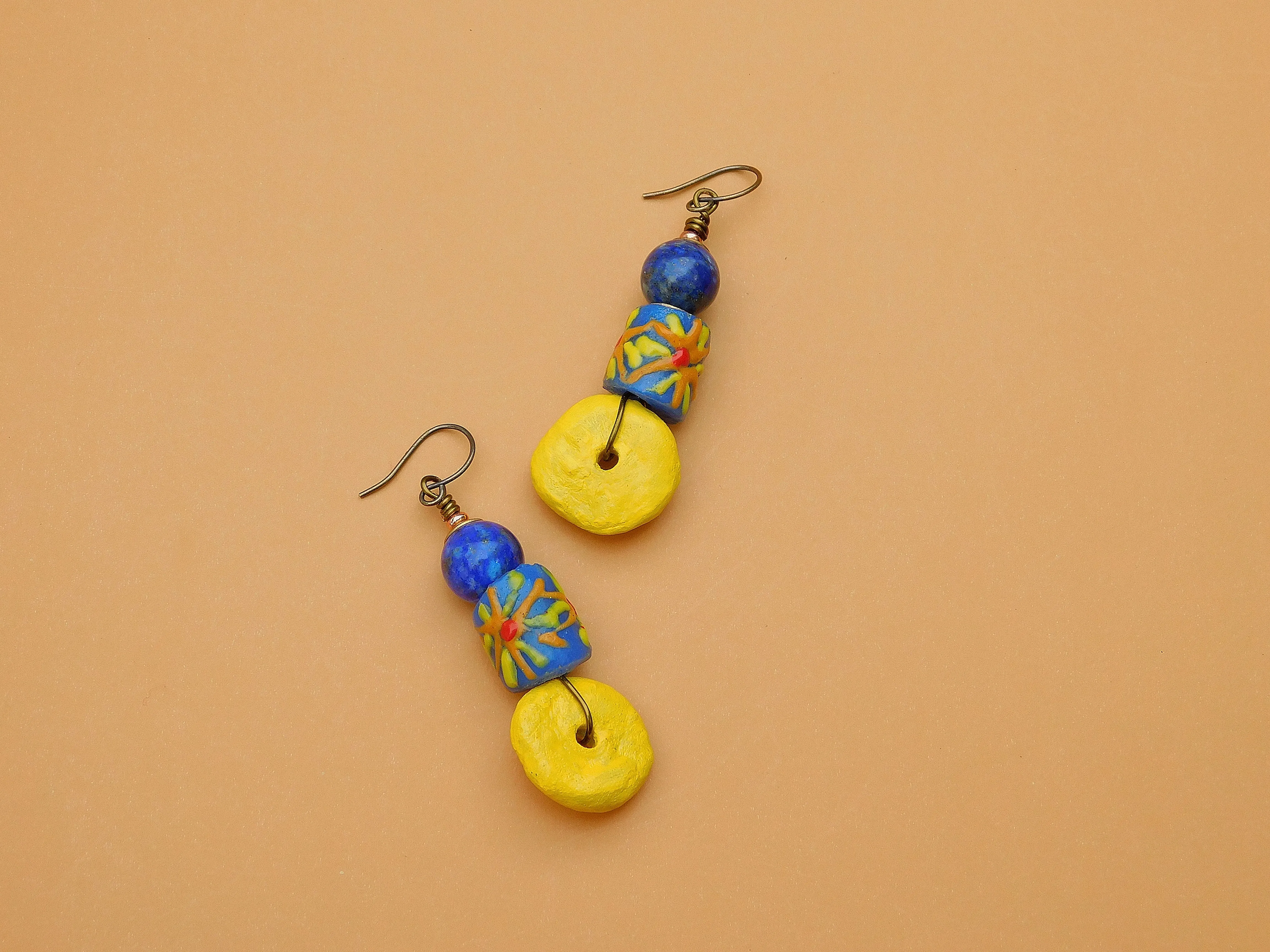 Navy Blue Sunflower Krobo Earrings