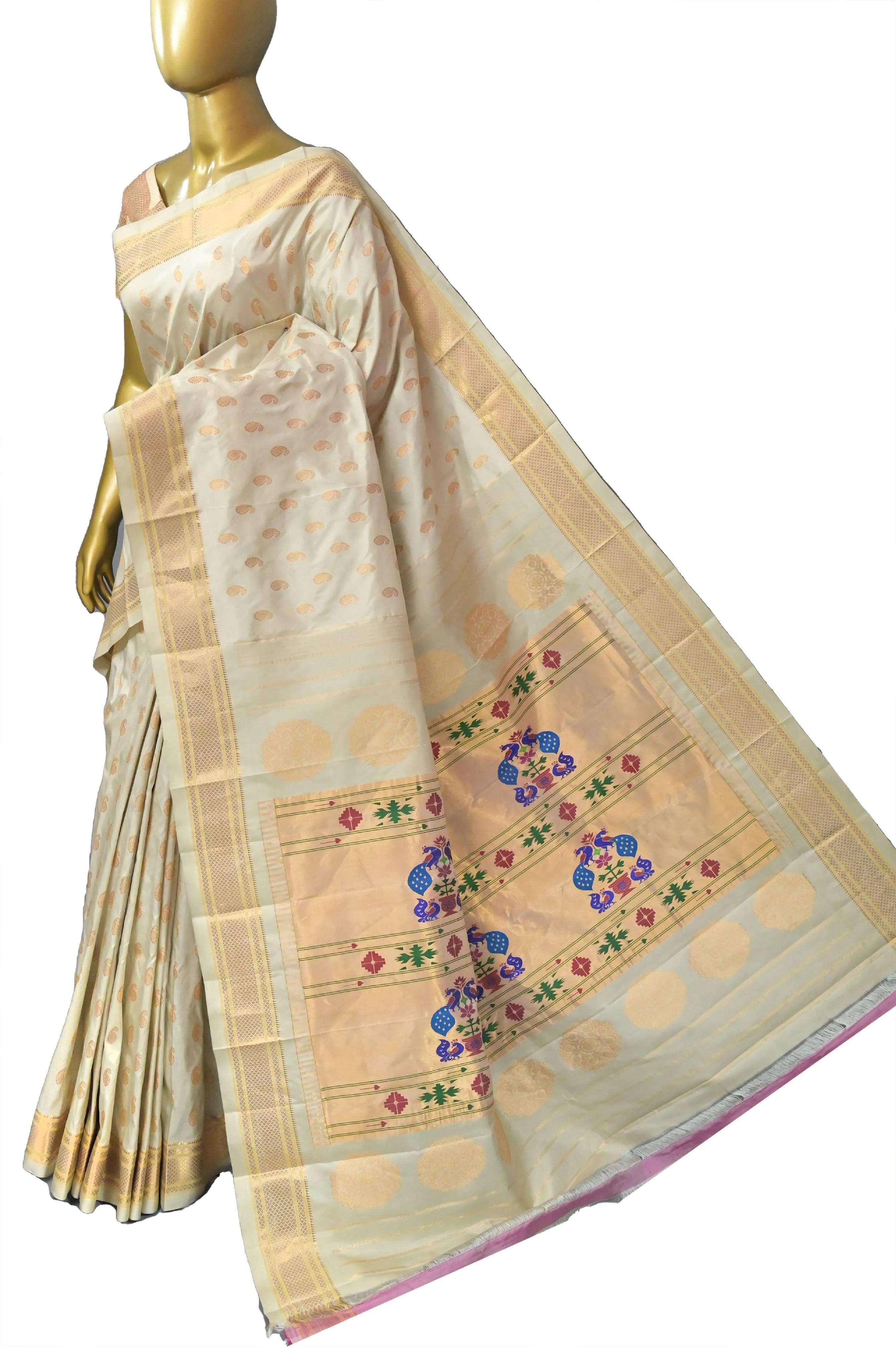 Offwhite Color Piathani Silk Saree with Meenakari Work