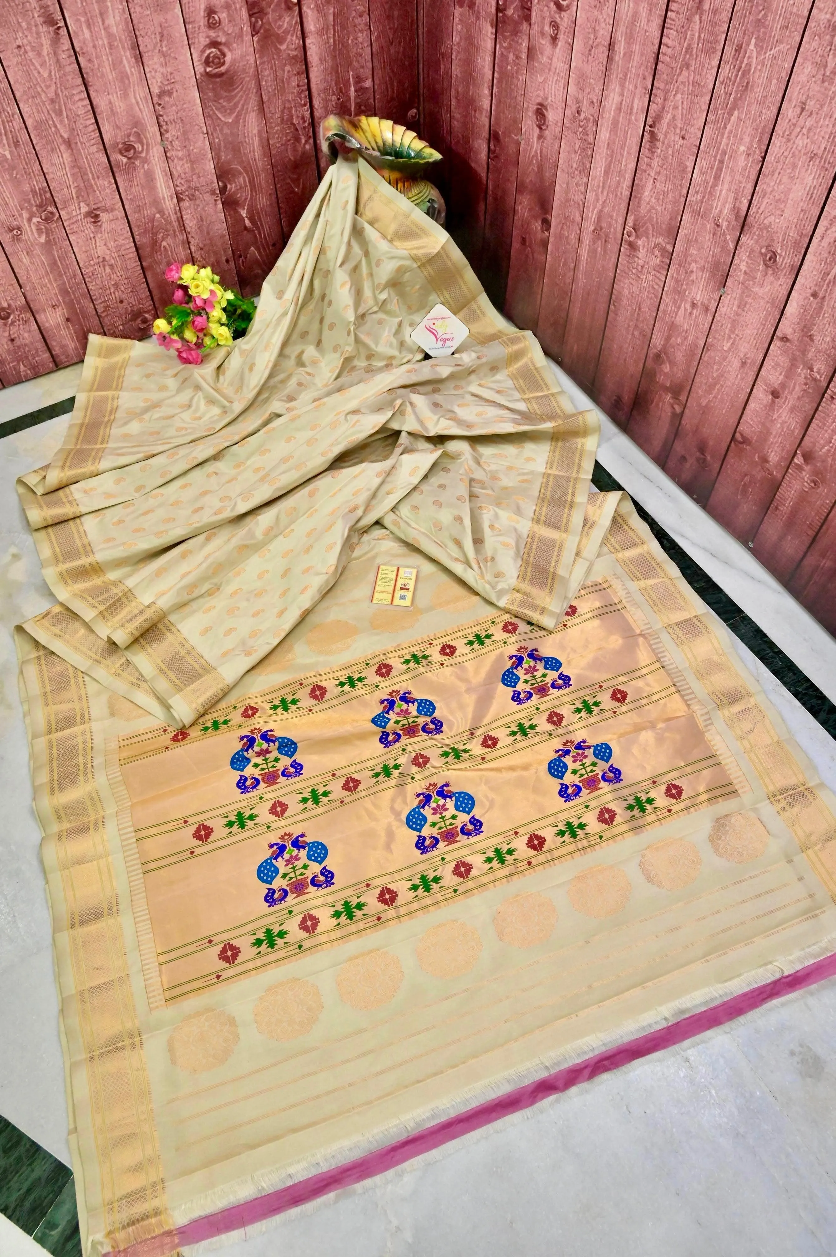 Offwhite Color Piathani Silk Saree with Meenakari Work