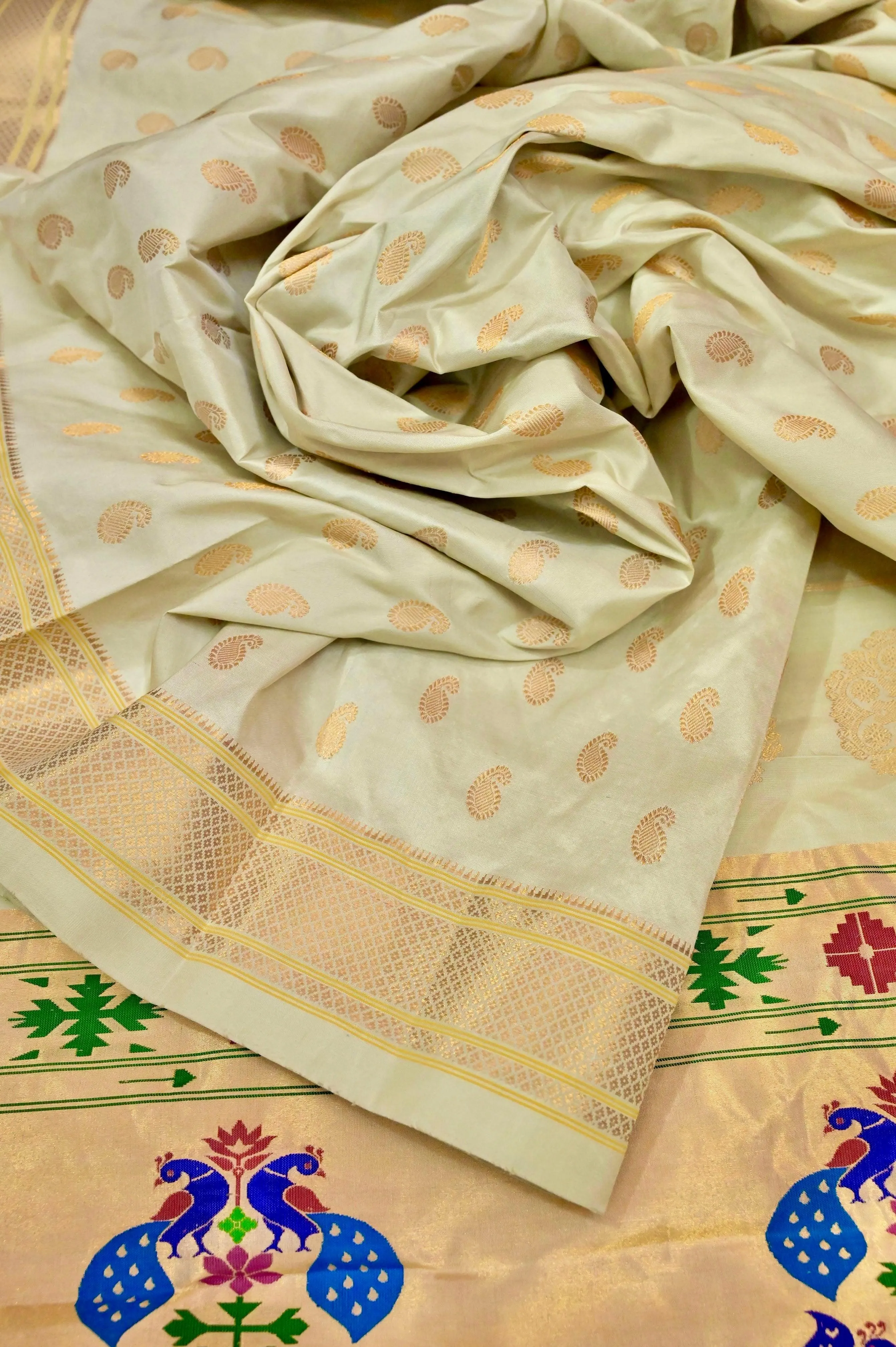 Offwhite Color Piathani Silk Saree with Meenakari Work