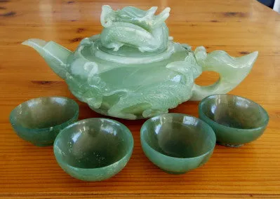 Power, Strength, Good Luck Vintage Classic Chinese Jade Dragon Teapot Set  (TEA-8)