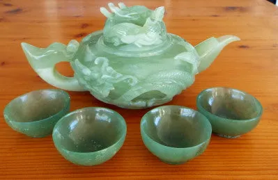 Power, Strength, Good Luck Vintage Classic Chinese Jade Dragon Teapot Set  (TEA-8)