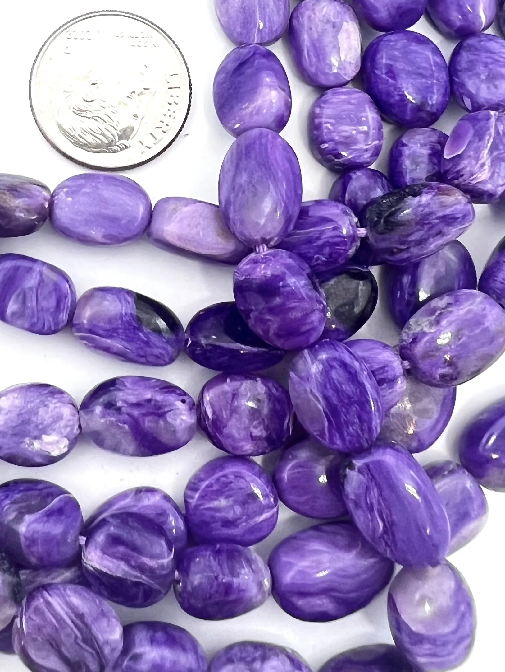 Premium Color Charoite 10x8mm Oval Beads, (8 inch Strands)