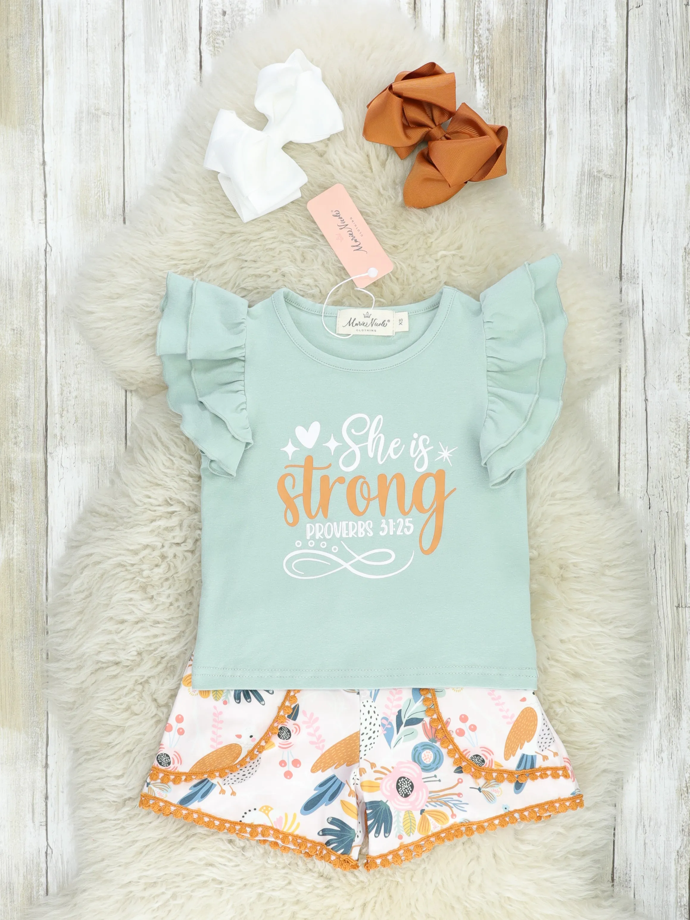 "She Is Strong" Floral Ruffle Outfit