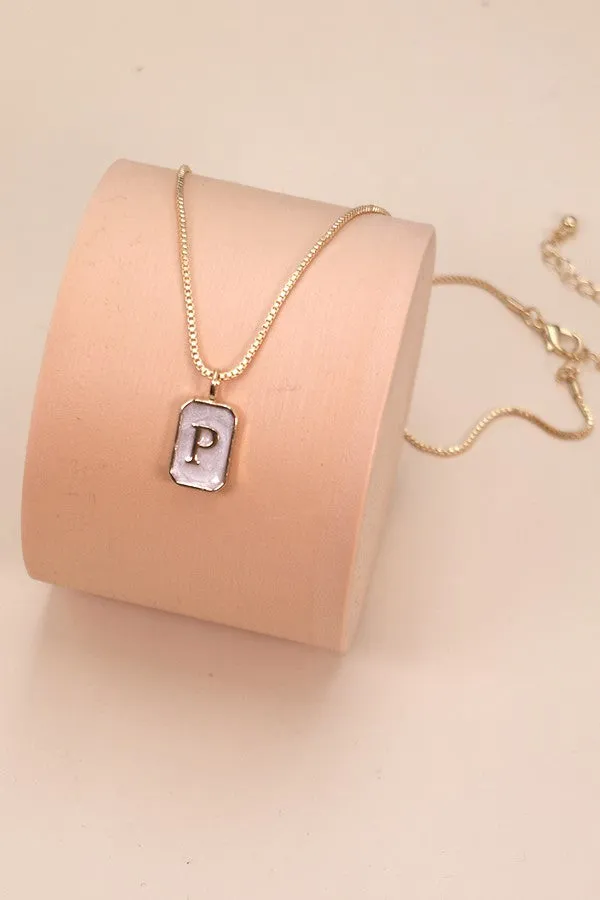 Rectangle Pearly Initial Necklace