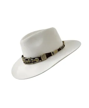 Sombrero Blanco de lana con toquilla metálica