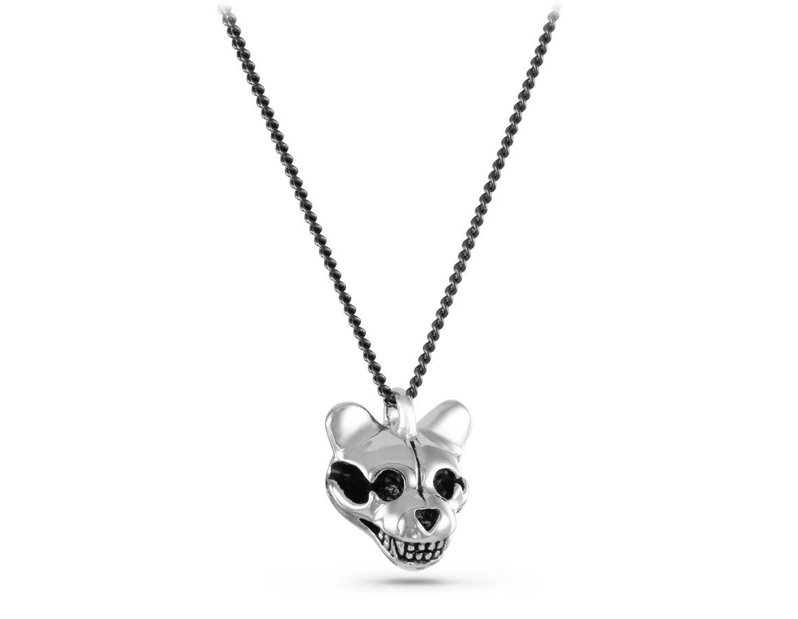 Teddy Bear Skull Necklace - Silver