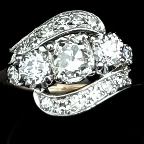 The Aurora - Vintage GIA Old Mine Cut Diamonds 14k Gold Three Stone Ring