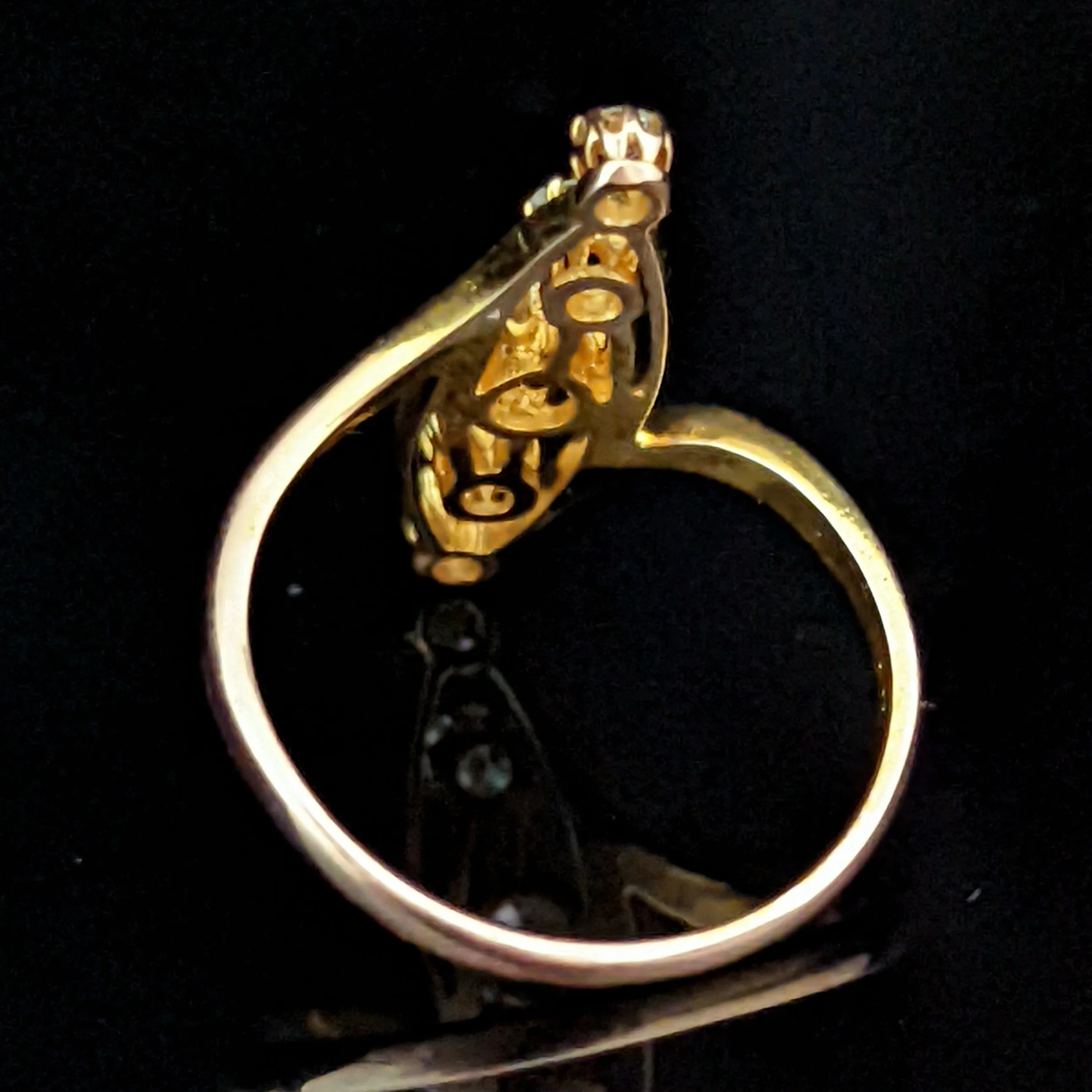 The Bisbee - Antique Old European Cut Diamond 18k Gold Navette Ring