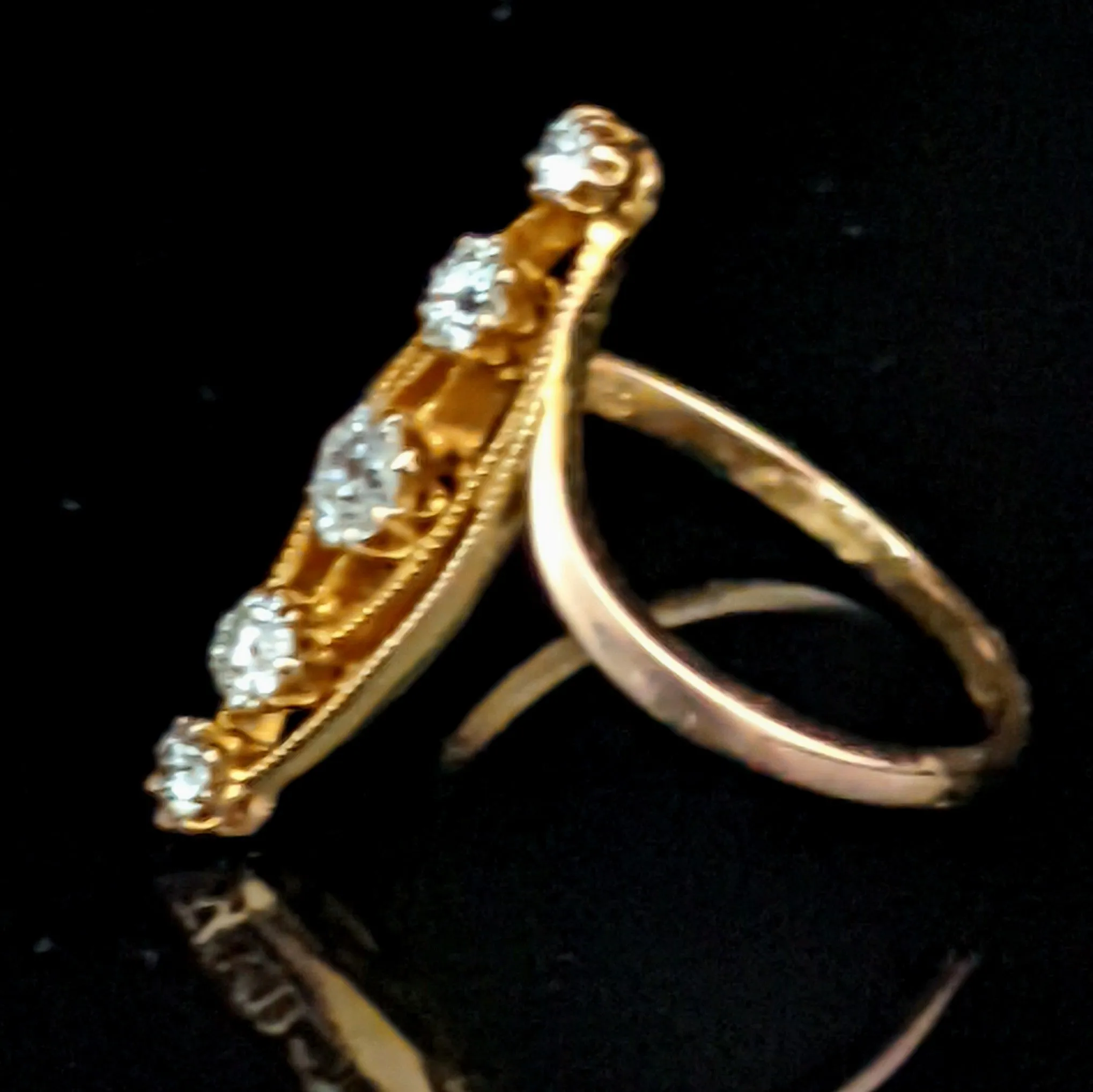 The Bisbee - Antique Old European Cut Diamond 18k Gold Navette Ring