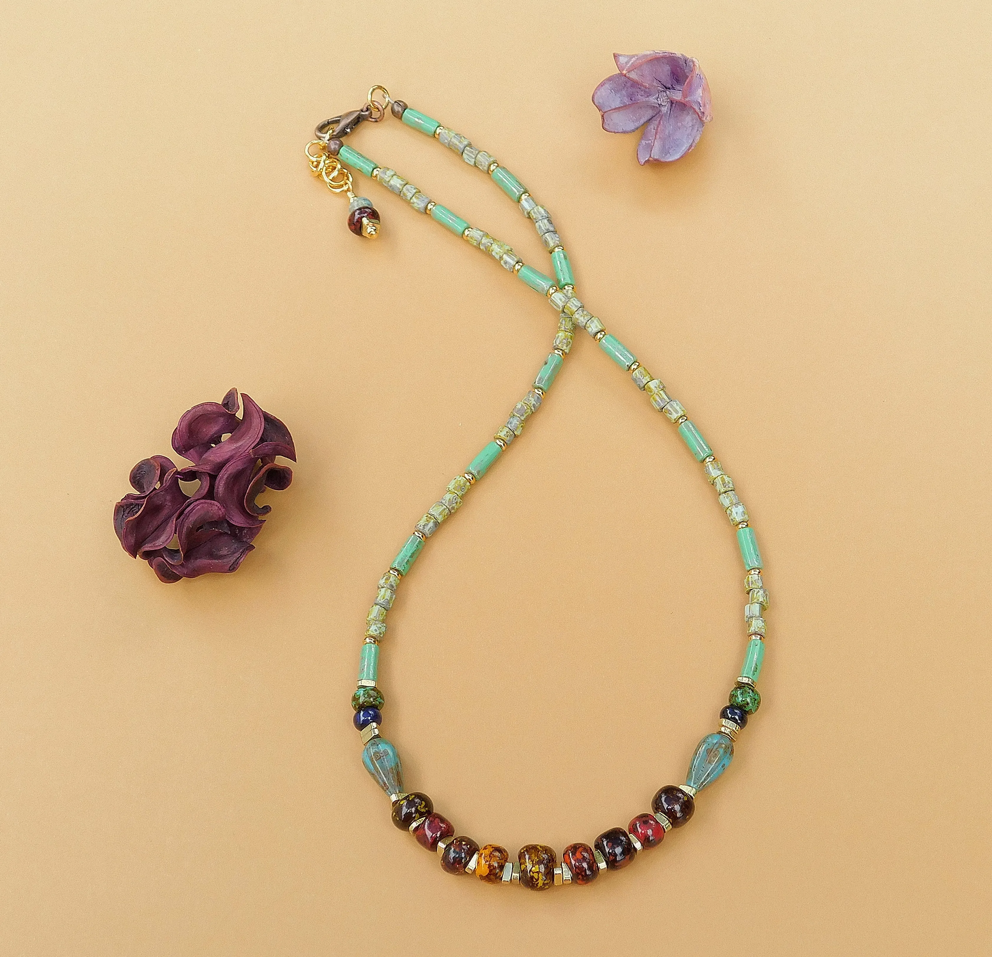 Turquoise Picasso Czech Necklace