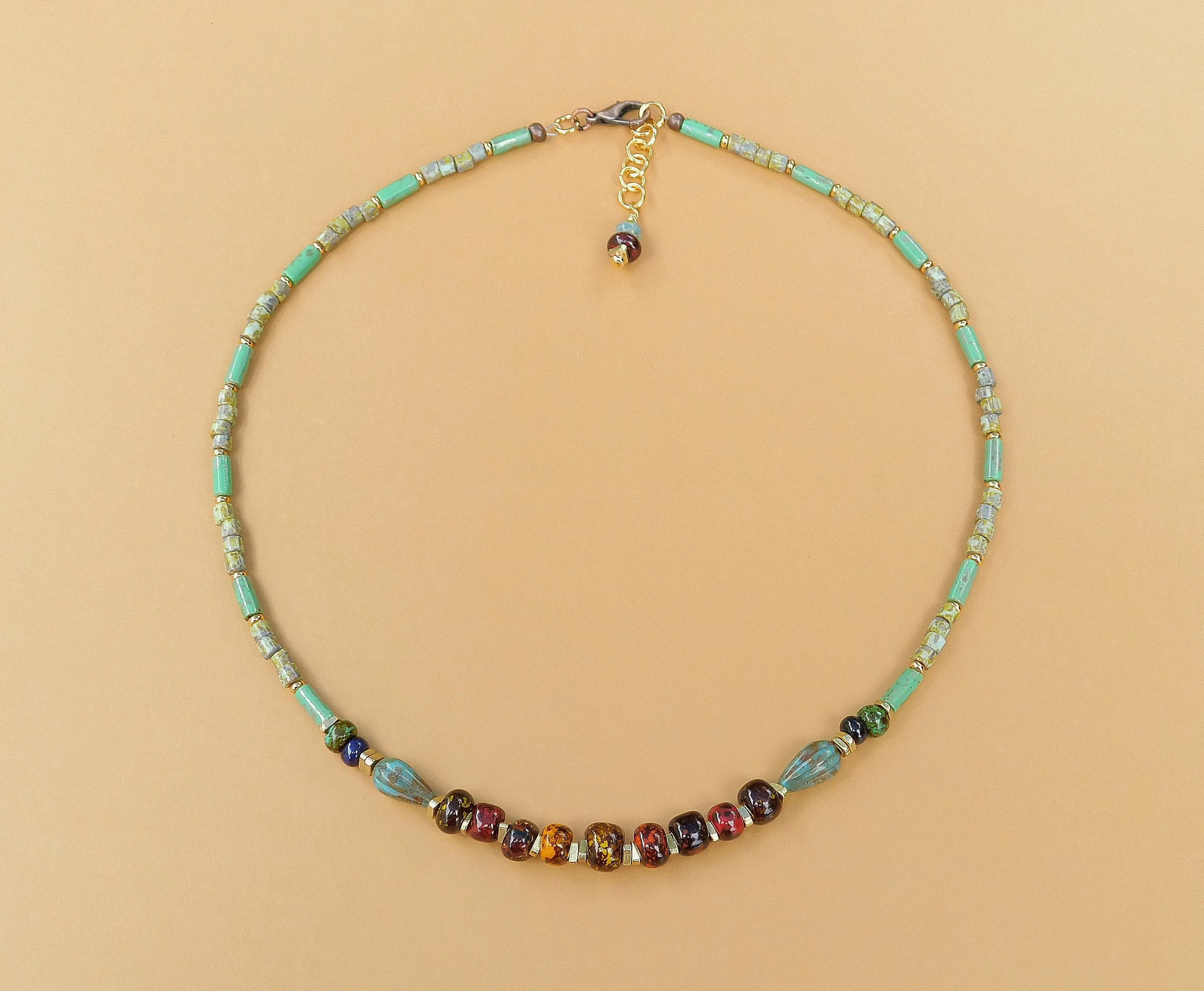 Turquoise Picasso Czech Necklace