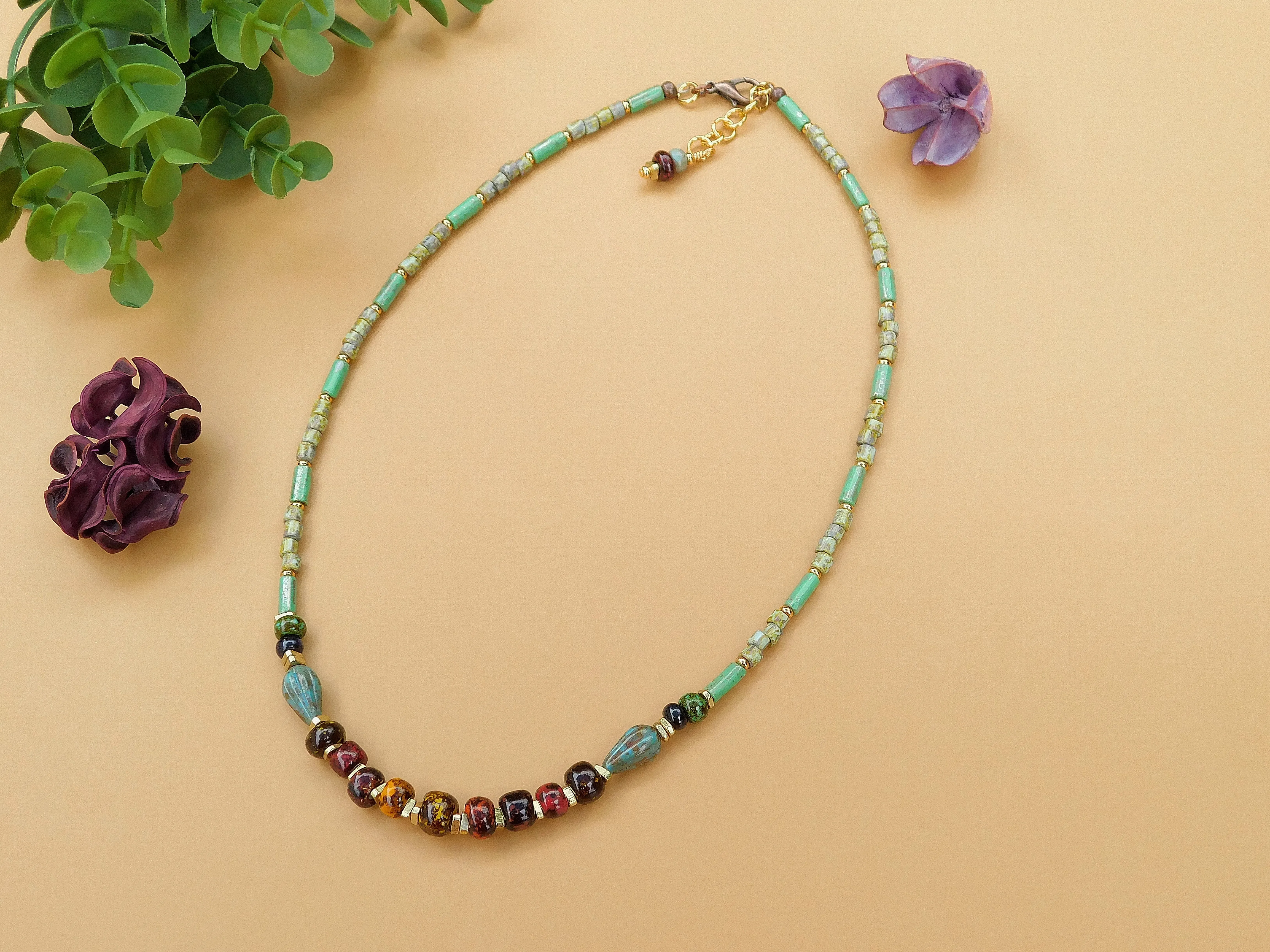 Turquoise Picasso Czech Necklace