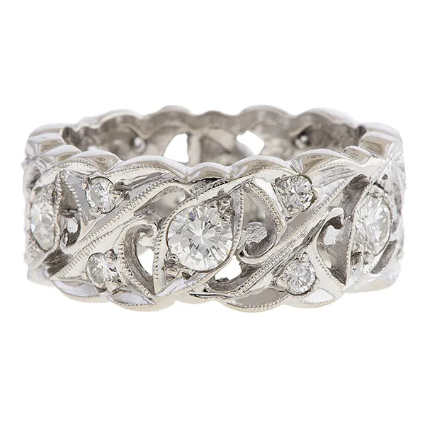 Vintage Wide Patterned Diamond Eternity Band, Size 5 3/4