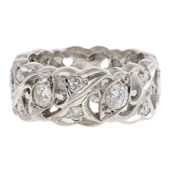 Vintage Wide Patterned Diamond Eternity Band, Size 5 3/4