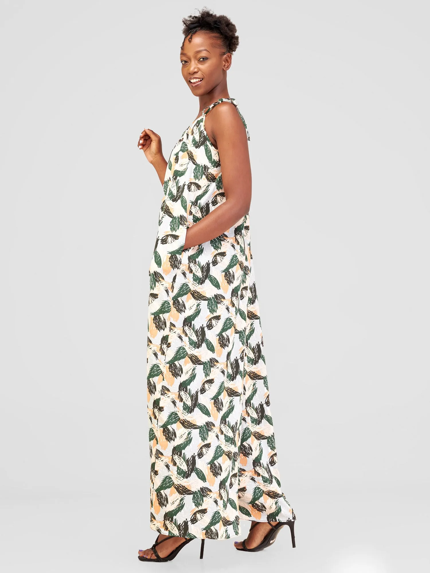 Vivo Maisha Strappy Jumpsuit Cover Up - Green / Black Print