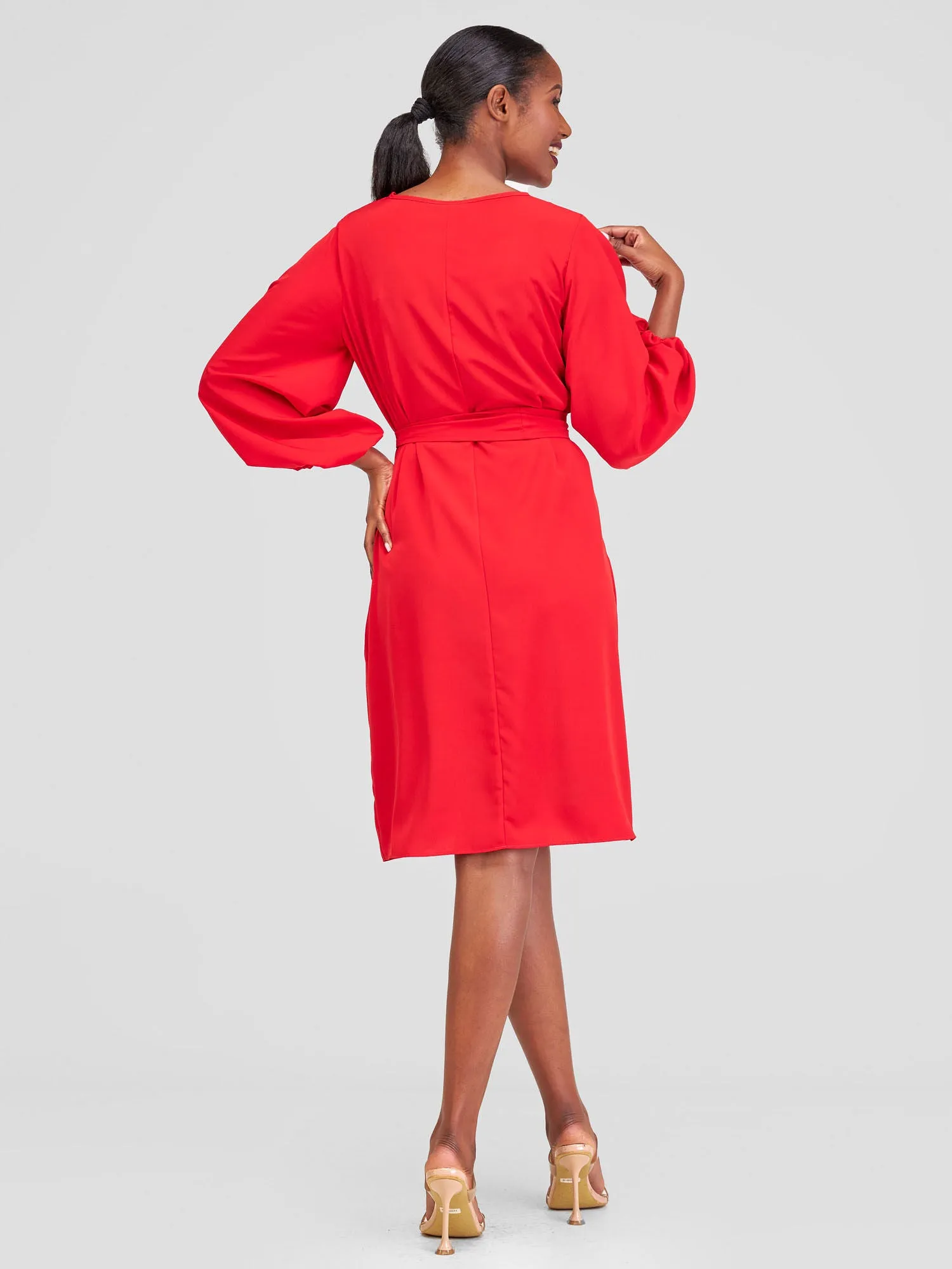 Vivo Zaria Cowl Sleeve Shift Dress - Red