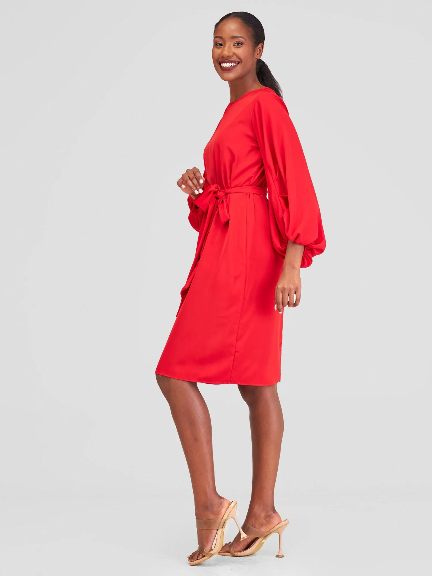 Vivo Zaria Cowl Sleeve Shift Dress - Red