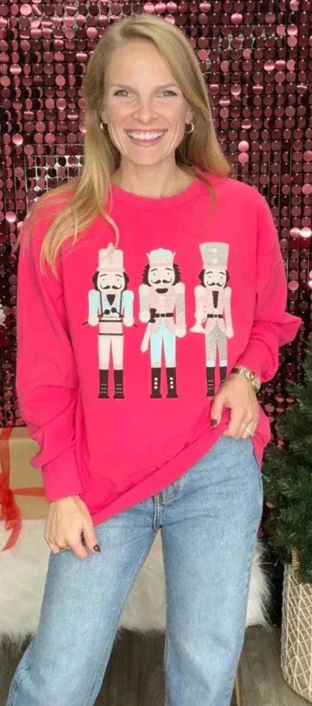 XL -NUTCRACKER ON HOT PINK MICROFLEECE SWEATER