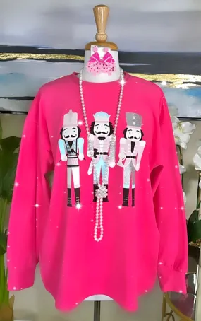 XL -NUTCRACKER ON HOT PINK MICROFLEECE SWEATER