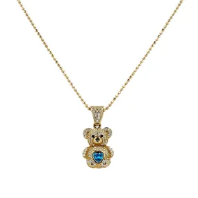 Yellow gold 14k military chain teddy bear pendant